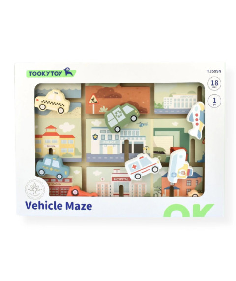 TK Puzzle cu vehicule labirint din lemn, 60632